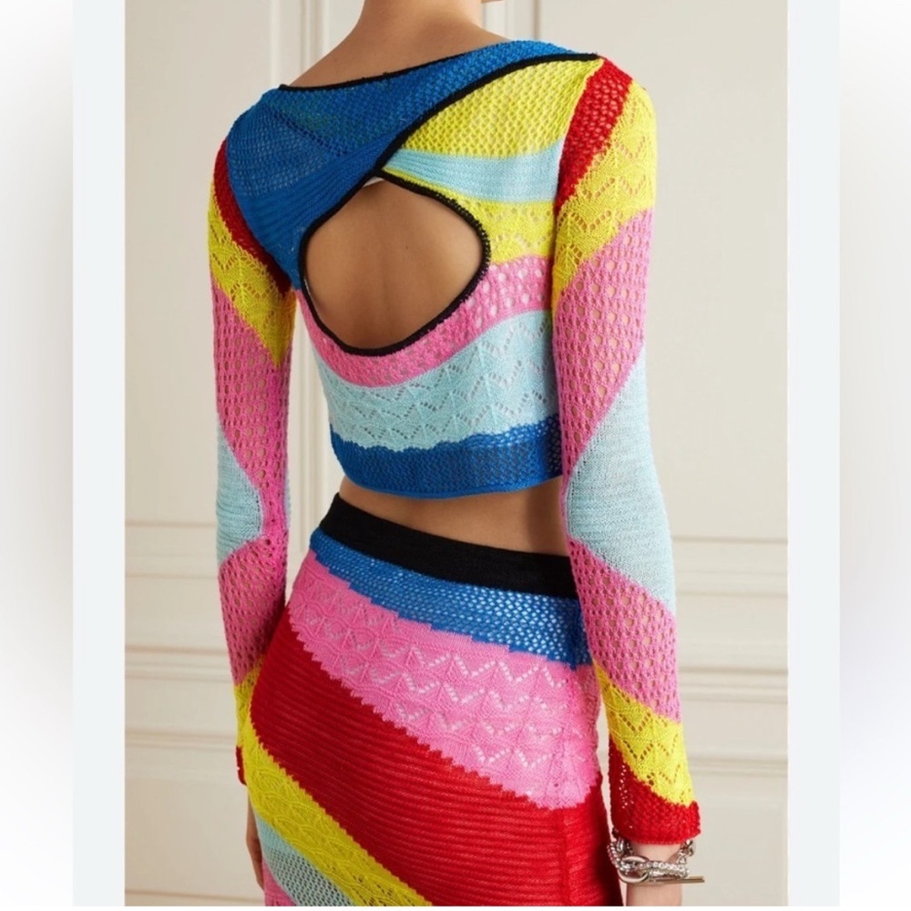 STAUD Women’s Large Limousin Stripe Crochet Crop Top Multicolor - Picture 2 of 10